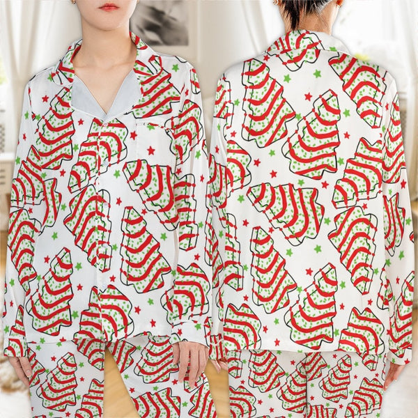 Candy Cane Stripe Pajama Set, Christmas Tree Satin Pajamas, Festive Christmas Pajamas, Holiday Loungewear Set, Comfy Sleepwea