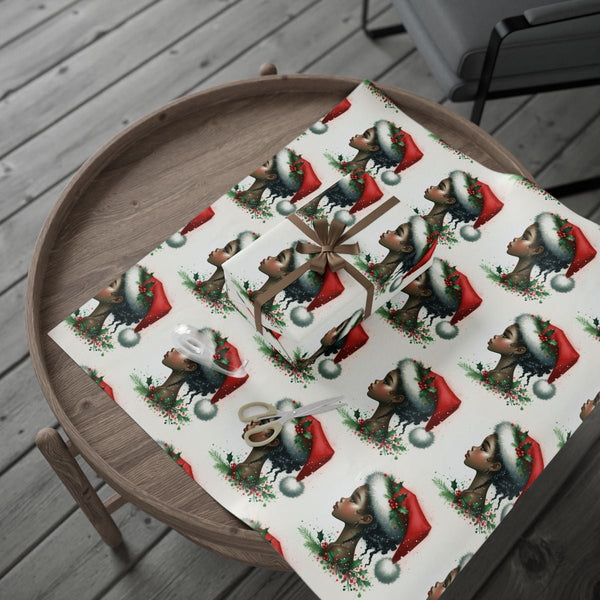 Afrocentric Holiday Gift Wrap, Black Woman Christmas Wrapping Paper, African American Wrapping Paper, Festive Xmas Gift Wrap,