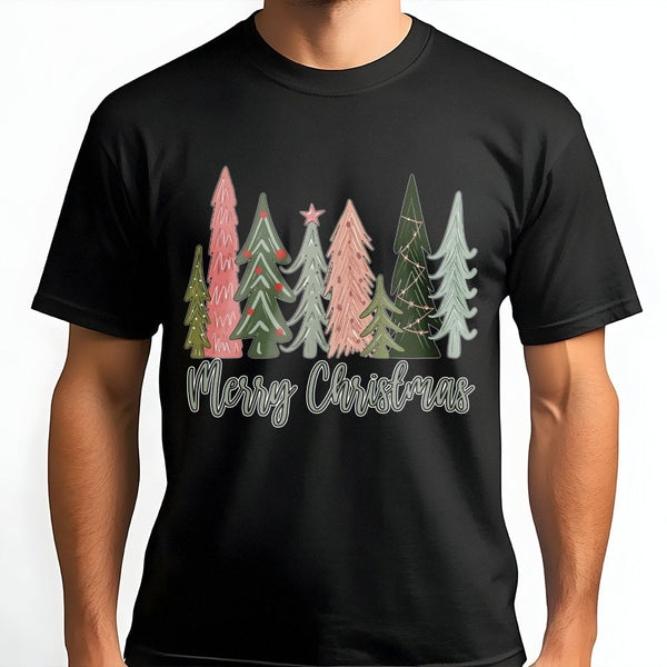 Boho Pine Forest Graphic Tee, Merry Christmas Tree T-Shirt, Festive Holiday Season T-Shirt, Botanical Winter Tree Shirt, Chri