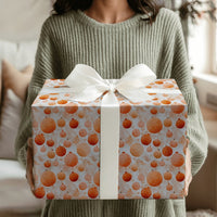 Festive Bauble Holiday Wrapping Paper, Orange Ornament Christmas Wrapping Paper, Pine Branch Wrapping Paper, Elegant Seasonal Gift Wrap