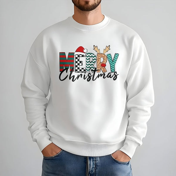 Festive Plaid Leopard Holiday Sweater, Merry Christmas Sweatshirt, Adorable Buffalo Plaid Crewneck, Comfy Winter Christmas Gr