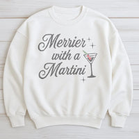 Festive Cocktail Graphic Crewneck, Merrier with A Martini Christmas Sweatshirt, Holiday Bar Drinking Pullover, Party Present for Her