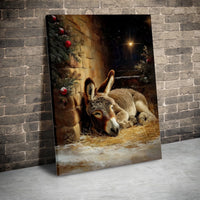 Holy Manger Christmas Canvas Wall Art, Sleeping Donkey Nativity Canvas Print, Religious Farm Animal Canvas Decor, Christian Holiday Present