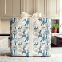 Snowy Eiffel Tower Gift Wrap, Paris Winter Wrapping Paper, French Cityscape Present Paper, Paris France Christmas Holiday Wrapping Paper