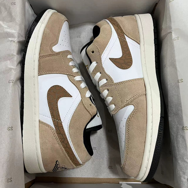 Low Top Sneakers, White Brown Colorway, Lace Up Design, Casual Gift for Sneaker Fans