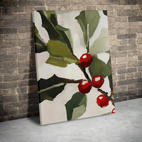 Minimalist Red Berry Wall Art, Abstract Christmas Holly Canvas Art, Botanical Holiday Canvas Print, Winter Seasonal Festive Home Wall Decor