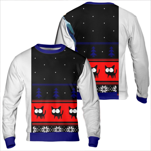 Adorable Cat Lover Christmas Sweater, Black Cat Ugly Christmas Sweatshirt, Festive Kitten Christmas Sweatshirt, Retro Cat Lov