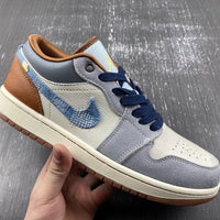Low Top Sneakers, Blue White Brown Colorway, Lace Up Design, Casual Gift for Sneaker Fans