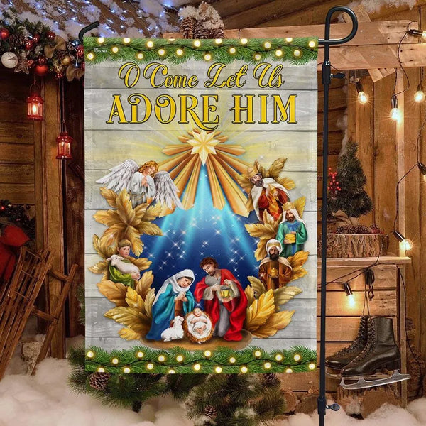 O Come Let Us Adore Him Yard Flag, Nativity Scene Christmas Garden Flag, Religious Holiday Lawn Banner, Christian Xmas Outdoo