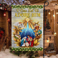 O Come Let Us Adore Him Yard Flag, Nativity Scene Christmas Garden Flag, Religious Holiday Lawn Banner, Christian Xmas Outdoor Decor