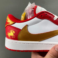 Low Top Sneakers, White Red Gold Colorway, Reverse Hook Design, Lace Up Design, Casual Gift for Sneaker Fans