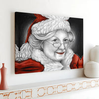 Pencil Sketch Christmas Art Canvas, Mrs Claus Portrait Canvas Print, Vintage Holiday Wall Canvas, Winter Festive Digital Download