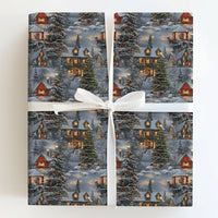 Snowy Winter Town Gift Wrap, Christmas Village Wrapping Paper, Comfy Holiday Wrapping Paper, Xmas Village Gift Wrap, Winter Present Paper
