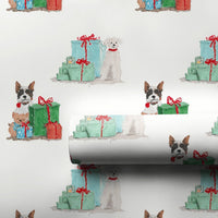 Adorable Puppy Christmas Wrapping Paper, Watercolor Dog Wrapping Paper, Pet Lover Holiday Wrapping Paper Roll, Festive Xmas Present Gift Wrap
