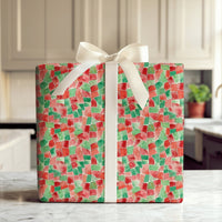 Red and Green Stained Glass Gift Wrap, Watercolor Mosaic Wrapping Paper, Modern Christmas Wrapping Paper, Abstract Holiday Gift Wrap Roll
