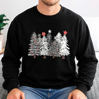 Grey White Forest Winter Holiday Sweater, Christmas Tree Sweatshirt, Aesthetic Festive Pine Tree Crewneck Sweatshirt, Minimal Xmas Present