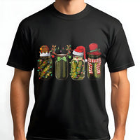 Humorous Holiday Mason Jar Shirt, Christmas Pickle Jar T-Shirt, Festive Foodie Graphic Tee, Adorable Pickle Lover Shirt, Holiday Food Present T-Shirt