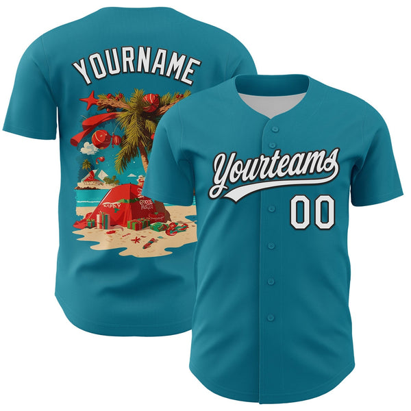 Tropical Beach Holiday Shirt, Custom Christmas Baseball Jersey, Personalized Holiday Baseball Uniform, Festive Sports Fan Chr
