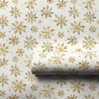 Winter Holiday Gift Wrap, Gold Snowflake Wrapping Paper, Christmas Wrapping Paper Roll, Shimmering Gold Gift Wrap, Festive Holiday Packaging