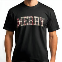 Plaid Collegiate Graphic Shirt, Merry Christmas T-Shirt, Retro Holiday Graphic Tee, Festive Xmas Typography T-Shirt, Winter Graphic Tee