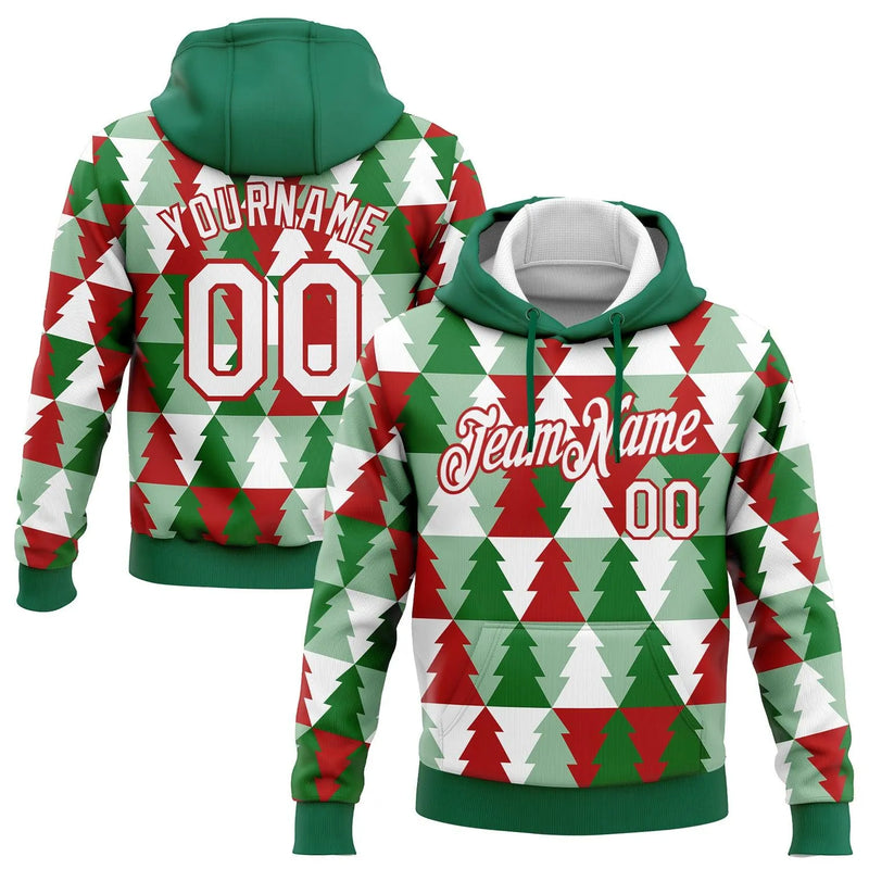 Personalized Name and Number Sweatshirt, Custom Christmas Tree Pullover Hoodie, 3D Holiday Sports Hoodie, Xmas Team Fan Present
