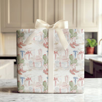 Western Christmas Gift Wrap, Cowboy Boots Cactus Wrapping Paper, Watercolor Rodeo Holiday Wrapping Paper, Country Festive Gift Wrap Roll