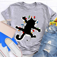 Adorable Holiday Kitty Graphic Tee, Cat Christmas Lights Shirt, Festive Winter Cat T-Shirt, Merry Catmas Animal Lover Shirt, Xmas Holiday Present