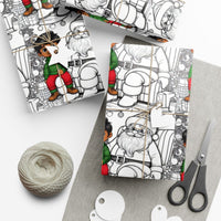 Black Boy and Santa Gift Wrap, Color Your Own Christmas Wrapping Paper, DIY Holiday Coloring Wrapping Paper, Kids Christmas Wrapping Paper