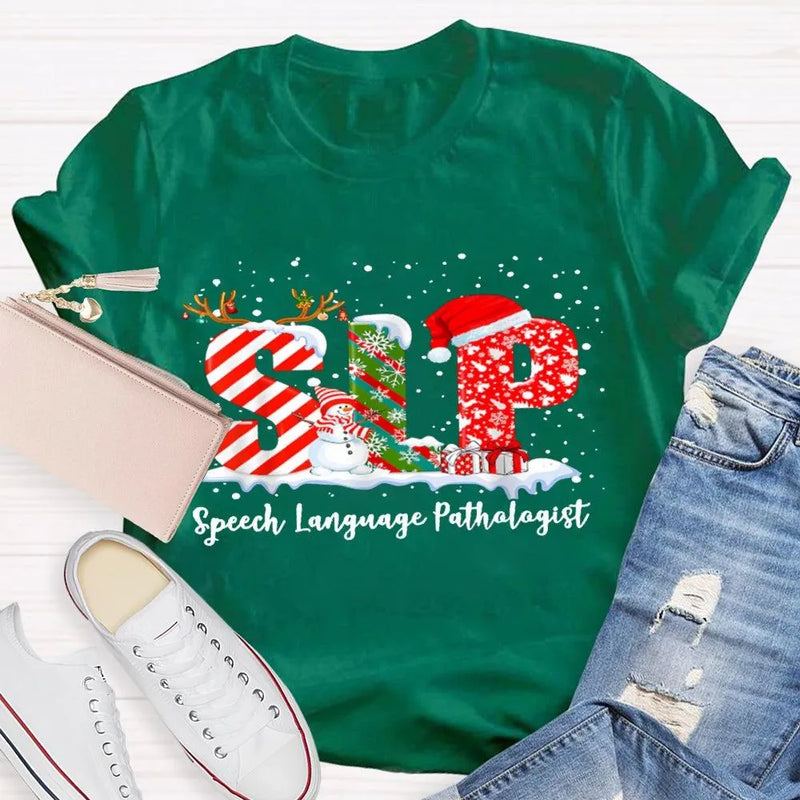 Speech Language Pathologist Tee, SLP Snowman Christmas Shirt, Holiday Speech Therapist T-Shirt, Winter SLP Graphic Tee, Speech Therapy Present