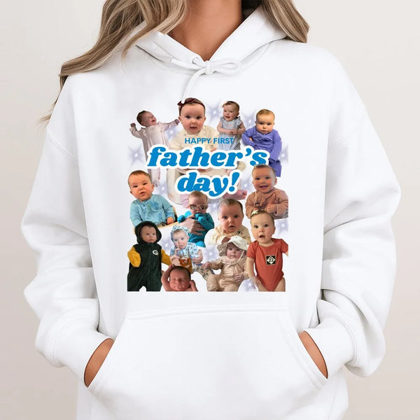 Custom Baby Photo Collage Sweatshirt, First Father's Day Hoodie, New Dad Hooded Sweater, First Time Dad Christmas Present fro
