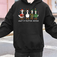 Adorable Christmas Animal Hoodie, Festive Goose Hoodie, Humorous Winter Goose Sweatshirt, Holiday Season Bird Graphic Hooded Pullover