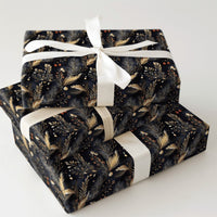 Elegant Winter Foliage Gift Wrap Paper, Navy and Gold Botanical Christmas Wrapping Paper, Luxury Holiday Present Wrapping Paper