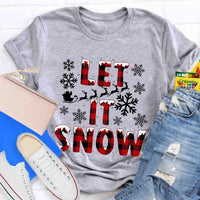 Red Plaid Teacher T-Shirt, Let It Snow Teacher Shirt, Christmas Teacher Tee, Festive Holiday Graphic T-Shirt, Winter Break Teacher Present