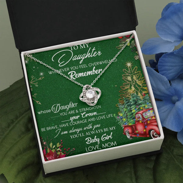 Daughter Christmas Jewelry Present, To My Daughter Love Knot Necklace, 14k White Gold Finish Pendant Necklace, Holiday Neckla