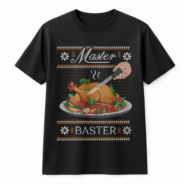 Humorous Thanksgiving Food Pun Shirt, Master Baster T-Shirt, Turkey Chef Graphic Tee, Sarcastic Christmas Holiday Present for