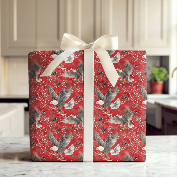 Patriotic Eagle Gift Wrap, American Bald Eagle Wrapping Paper, Winter Snowy Branch Wrapping Paper, Christmas Wildlife Eagle P