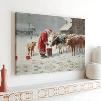 Snowy Farm Christmas Canvas Art, Santa Feeding Cows Canvas Print, Rustic Holiday Wall Decor, Winter Farmhouse Canvas, Country Xmas Present