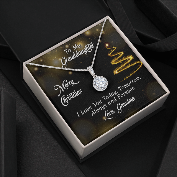 Cushion Cut CZ Pendant Necklace, Granddaughter Eternal Hope Necklace, White Gold Over Stainless Steel, Christmas Keepsake Jew