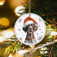 Santa Hat Dog Ceramic Ornament, German Shorthaired Pointer Christmas Ornament, GSP Holiday Tree Ornament, Adorable Dog Lover Keepsake Present