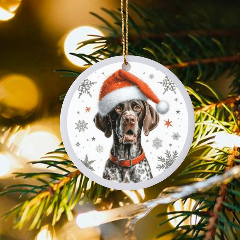 Santa Hat Dog Ceramic Ornament, German Shorthaired Pointer Christmas Ornament, GSP Holiday Tree Ornament, Adorable Dog Lover Keepsake Present