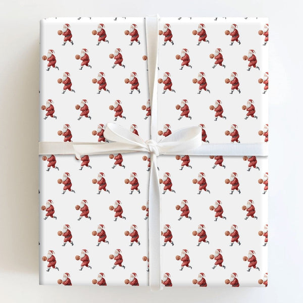 Sporty Christmas Gift Wrap, Basketball Santa Wrapping Paper, Dribbling Santa Wrapping Paper, Basketball Fan Holiday Gift Wrap