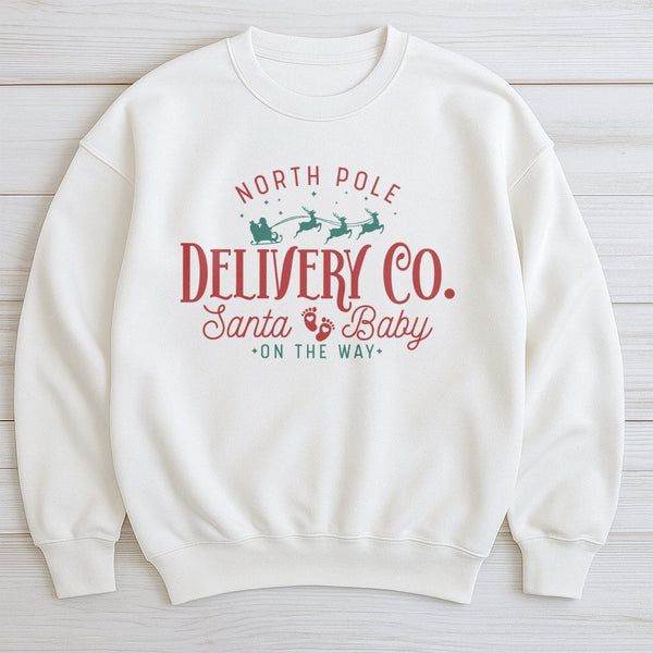 Santa Baby Christmas Pregnancy Announcement Crewneck, North Pole Delivery Co. Sweatshirt, Expecting Mom Holiday Sweater, Wint