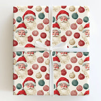 Yarn Ball Ornament Holiday Gift Wrap Roll, Retro Santa Christmas Wrapping Paper, Vintage Santa Claus Present Paper, Xmas Gift Wrap