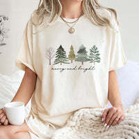 Watercolor Christmas Tree Shirt, Merry and Bright Christmas Tree T-Shirt, Festive Pine Forest Graphic Tee, Botanical Christmas Tree Tee
