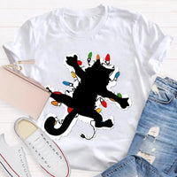 Adorable Holiday Kitty Graphic Tee, Cat Christmas Lights Shirt, Festive Winter Cat T-Shirt, Merry Catmas Animal Lover Shirt, Xmas Holiday Present