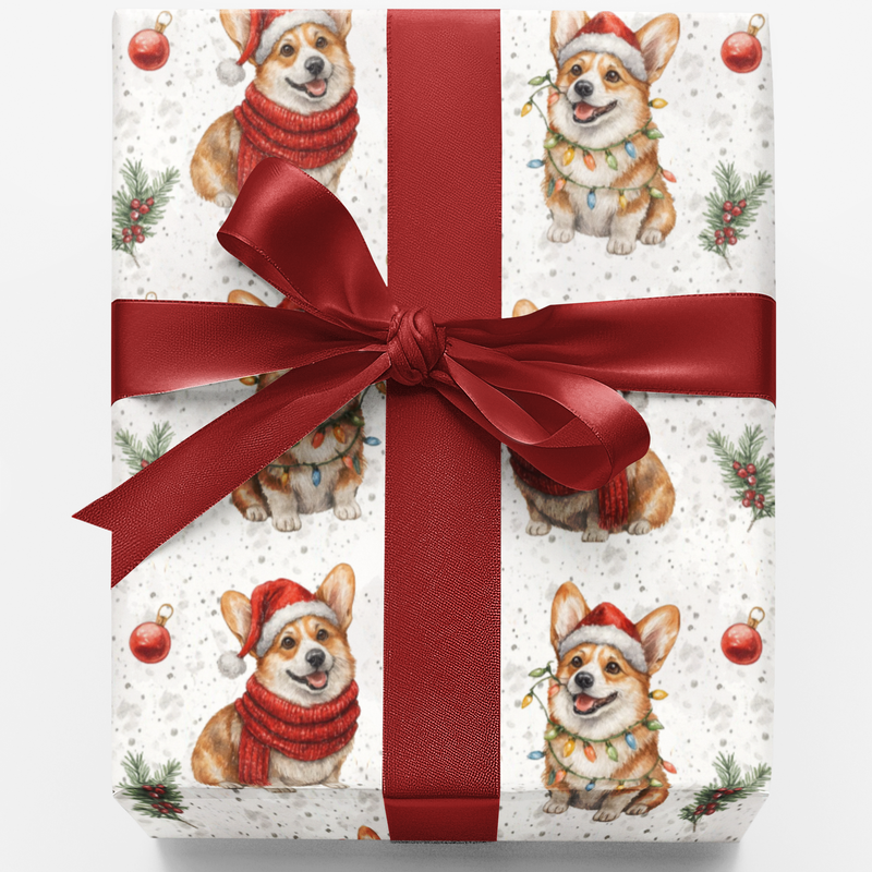 Santa Hat Mistletoe Dog Gift Wrap, Corgi Christmas Wrapping Paper, Festive Corgi Wrapping Paper, Adorable Corgi Holiday Gift Wrap Roll