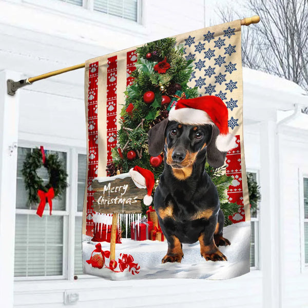 Santa Hat Doxie Dog Lawn Flag, Dachshund Christmas Garden Flag, Double-Sided Patriotic Holiday Yard Decor, Dachshund Lover Po