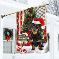 Santa Hat Doxie Dog Lawn Flag, Dachshund Christmas Garden Flag, Double-Sided Patriotic Holiday Yard Decor, Dachshund Lover Porch Flag