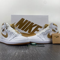 Retro High Top Sneakers, White Gold Colorway, Lace Up Design, Casual Gift for Sneaker Fans