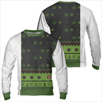3D Weed Pattern Holiday Sweater, Marijuana Leaf Ugly Christmas Sweatshirt, Cannabis Xmas Sweatshirt, Humorous Stoner Christmas Sweatshirt